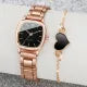 2PCS Fashion Watch & Bracelet Set for Women – Square Dial Quartz Watch with Stainless Steel Band + Heart Bracelet